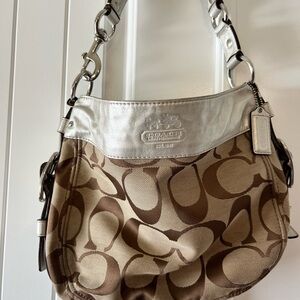 Coach Tan and Silver Shoulder Bag